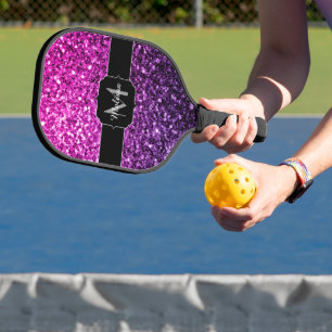 Purple Pink Ombre faux glitter sparkles Monogram Pickleball Paddle