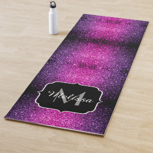 Purple Pink Ombre faux glitter sparkles Monogram Yoga Mat