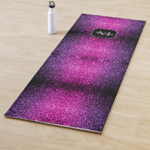 Purple Pink Ombre faux glitter sparkles Monogram Yoga Mat