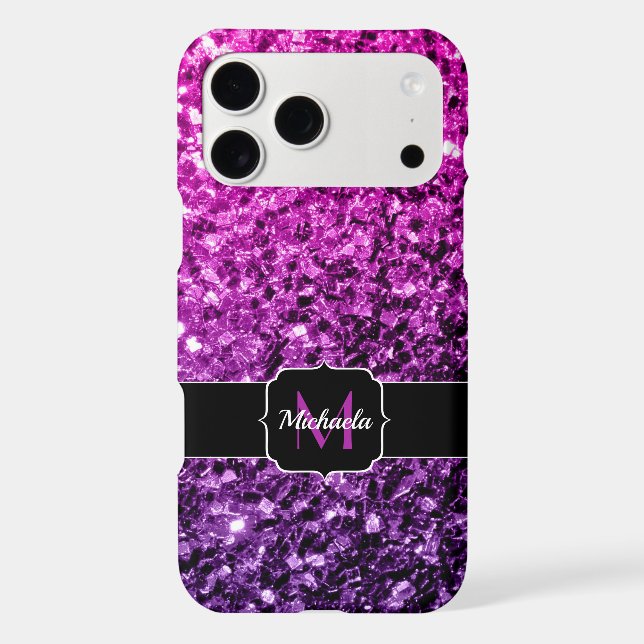 Purple Pink Ombre faux sparkles bling Monogram (Back)