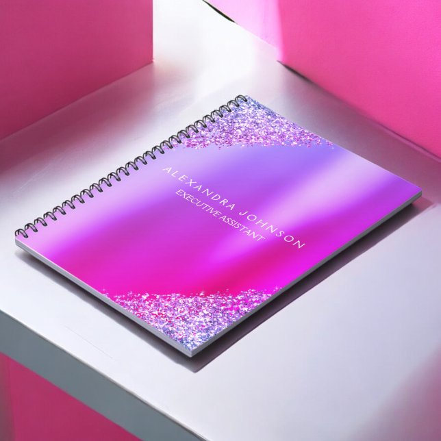 Purple Pink Ombre Glitter Office Business Notebook (Creator Uploaded)