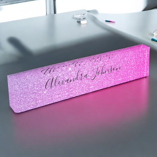 Purple Pink Ombre Glitter Sparkle Girly Modern Nameplate (Creator Uploaded)