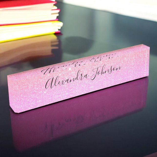 Purple Pink Ombre Glitter Sparkle Girly Modern Nameplate (Creator Uploaded)