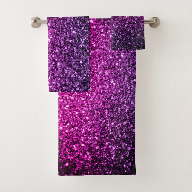 Purple Pink Ombre glitter sparkles Bath Towel Set (Insitu)