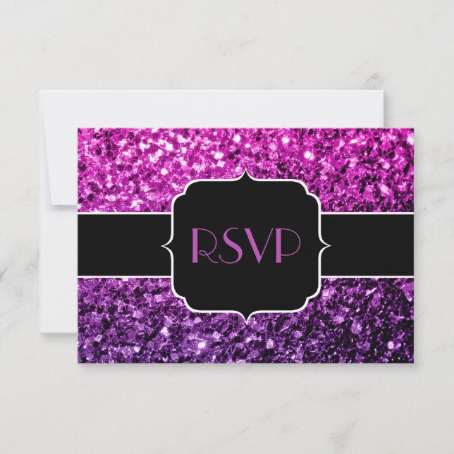 Purple Pink Ombre glitter sparkles Sweet 16 RSVP (Front)