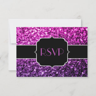 Purple Pink Ombre glitter sparkles Sweet 16 RSVP Card