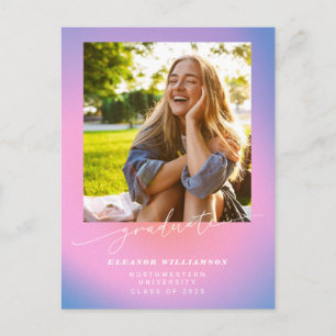Purple Pink Ombre Photo Script Graduation Class Postcard