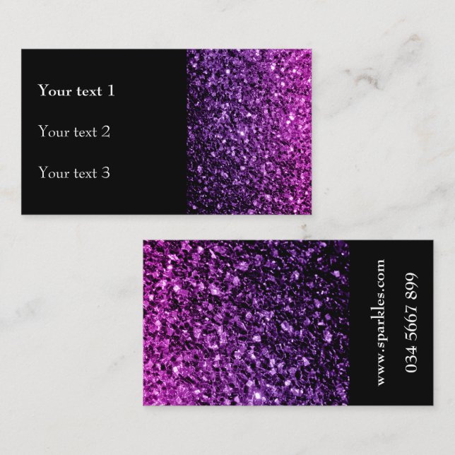 Purple Pink ombre shiny glitter sparkles and black Business Card (Front/Back)