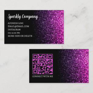 Purple pink ombre sparkle black elegant QR code Business Card