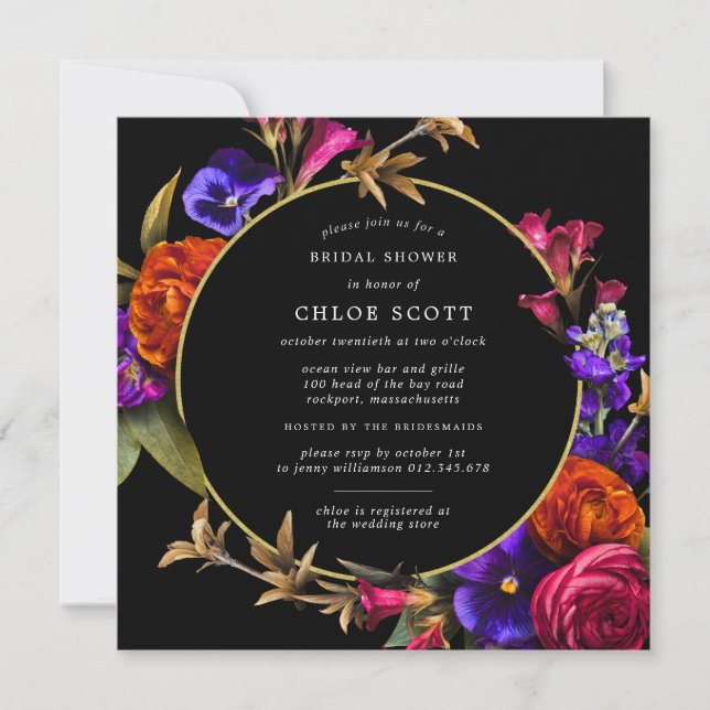 Purple Pink Orange Floral Bridal Shower Invitation (Front)