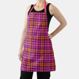 Purple Pink Orange Plaid Tartan Design Apron