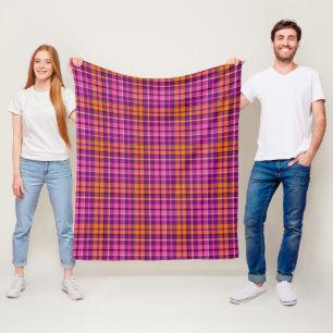 Purple Pink Orange Plaid Tartan Design Fleece Blanket