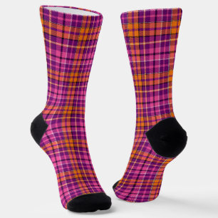 Purple Pink Orange Plaid Tartan Design Socks