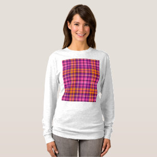 Purple Pink Orange Plaid Tartan Design T-Shirt