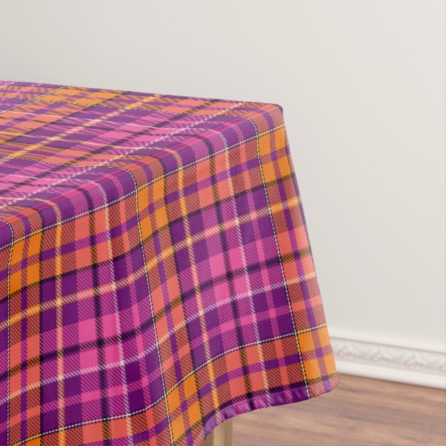 Purple Pink Orange Plaid Tartan Design  Tablecloth (In Situ)