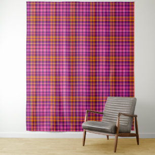 Purple Pink Orange Plaid Tartan Design Tapestry
