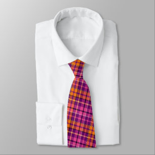 Purple Pink Orange Plaid Tartan Design Tie