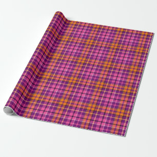 Purple Pink Orange Plaid Tartan Design  Wrapping Paper