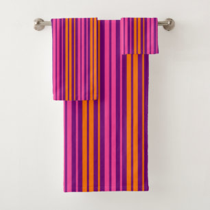 Purple Pink Orange Vertical Stripes Design   Bath Towel Set