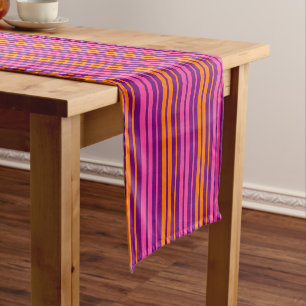 Purple Pink Orange Vertical Stripes Design   Short Table Runner