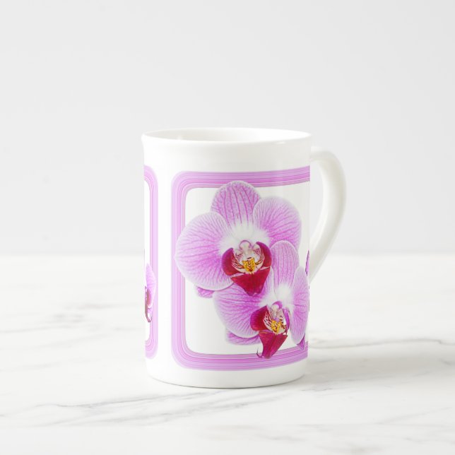 Purple/Pink Orchid Close-up Floral Photography Bone China Mug (Front Right)