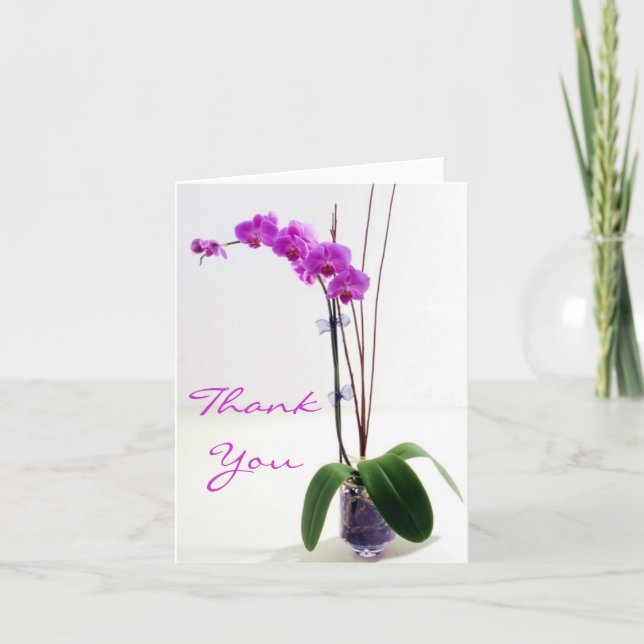 Purple Pink Orchid Floral Thank You Card (Front)