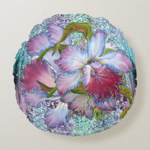 Purple Pink Orchid Floral Watercolor Round Cushion