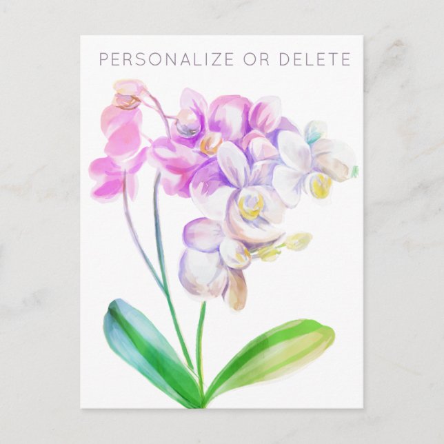  Purple Pink Orchid Watercolor Floral Personalised Postcard (Front)