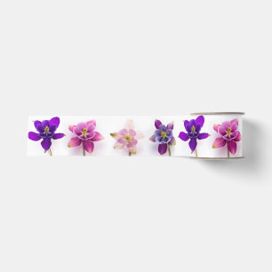 Purple & Pink Orchids on White Ribbon Grosgrain Ribbon
