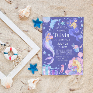 Purple/Pink Our Little Mermaid All Ages Birthday  Invitation