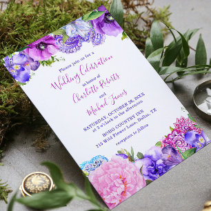 Purple Pink Paisley Floral Wedding Celebration Invitation