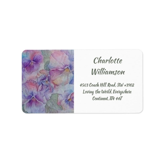 Purple Pink Pansy Flowers in Watercolor Address Label (Front)