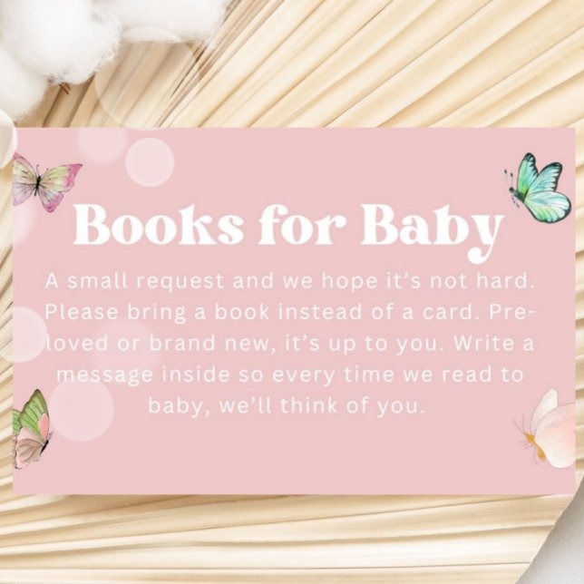 Purple Pink Pastel Butterfly Book for Baby Ticket  Enclosure Card (Pink Purple Pastel Butterfly Girl Baby Shower)