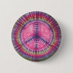 Purple Pink Peace Sign Tie Dye Button