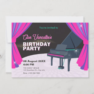 Purple pink piano stage Birthday  Invitation