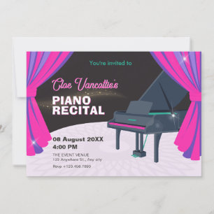 Purple pink piano stage recital invitation