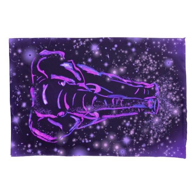 Purple Pink Pillow Case Elephant At Starry Night (Front)