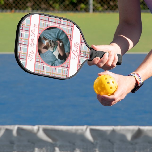 Purple Pink Plaid & banners with name/phrase  Pickleball Paddle (Insitu)