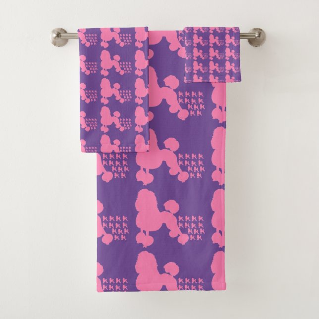Purple Pink Poodle Bath Towel Set (Insitu)
