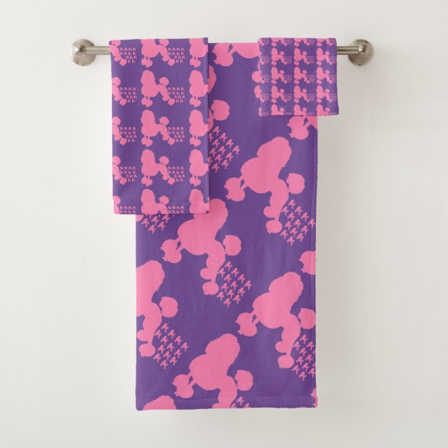 Purple Pink Poodle Diagonal Bath Towel Set (Insitu)