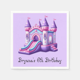 Purple Pink Princess Castle Bounce House Party Napkin