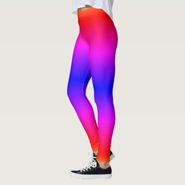 Purple Pink Red Blue Neon Gradient Leggings (Left)