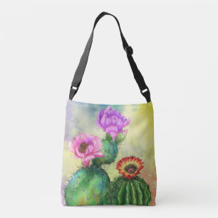 Purple Pink Red Cactus Flowers Migned Painting Crossbody Bag