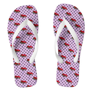 Purple pink red flower and black polka dots jandals