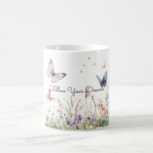 Purple Pink Red Flowers Butterflies Coffee Mug