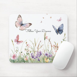 Purple Pink Red Flowers Butterflies Mouse Pad