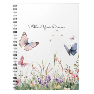 Purple Pink Red Flowers Butterflies Notebook
