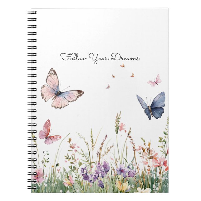 Purple Pink Red Flowers Butterflies   Notebook (Front)