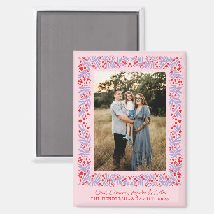 Purple Pink Red Folk Art Floral Frame and Text Magnet