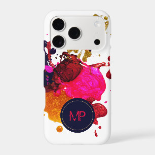 Purple Pink Red Gold Nailpolish Splatter Monogram
